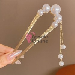 Accesoriu de par modern Japonez pentru cocuri din metal JPN10JJ Auriu cu perle